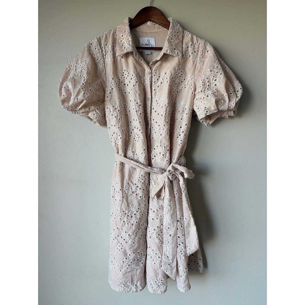 Sam Edelman Blush Pink Eyelet Shirt Dress Puff Sleeve Mini 65M235 Size 16